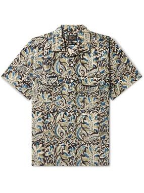 Beams plus Japan camp collar printed cotton festival button up t-shirt large